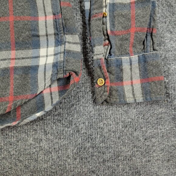 J Crew Button Shirt Men's Small Gray Red Plaid Flannel Long Sleeve Pocket Adult - Picture 5 of 14